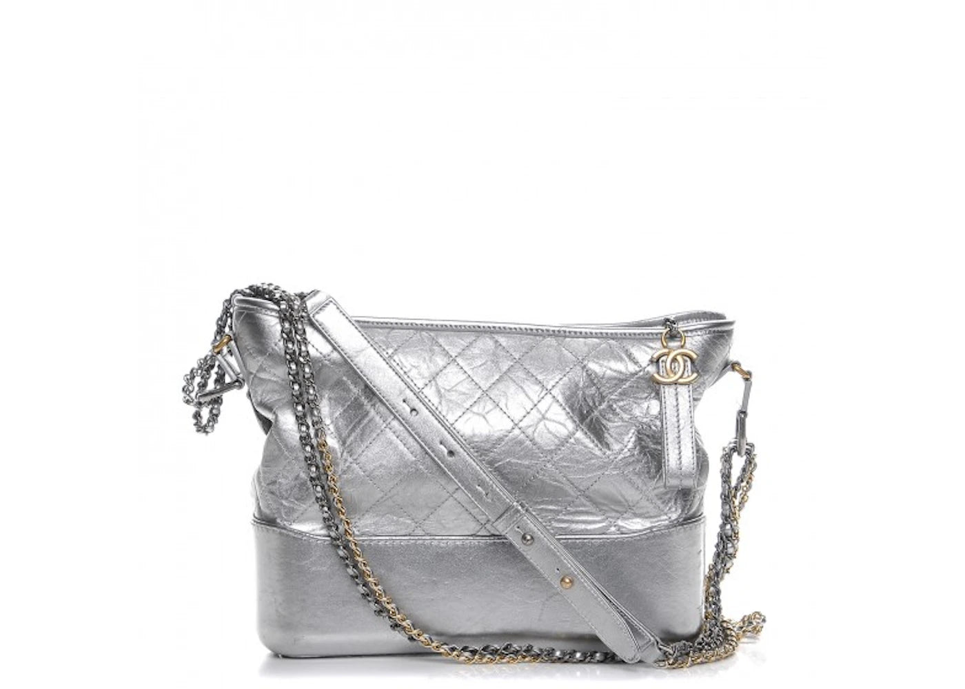 Chanel Gabrielle Hobo Bag Diamond Gabrielle Quilted Aged Medium Metallic Silver