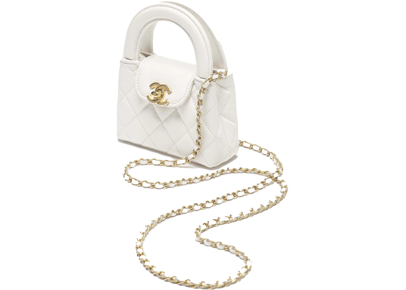 Chanel Kelly Clutch with Chain Micro 23K Shiny Aged Calfskin White