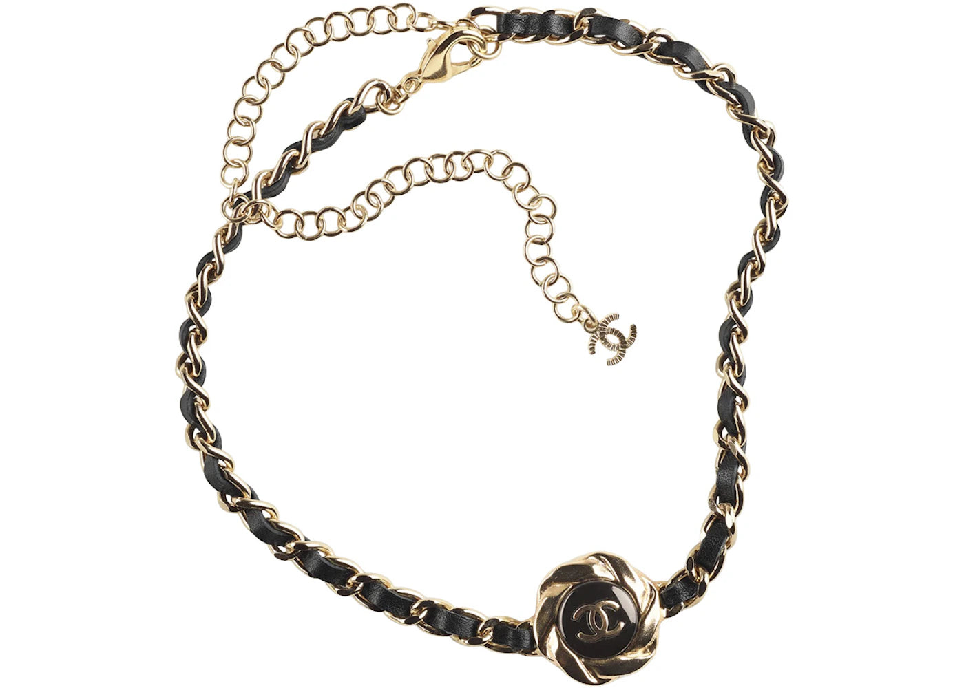 Chanel Metal/Calfskin Choker Necklace Gold/Black