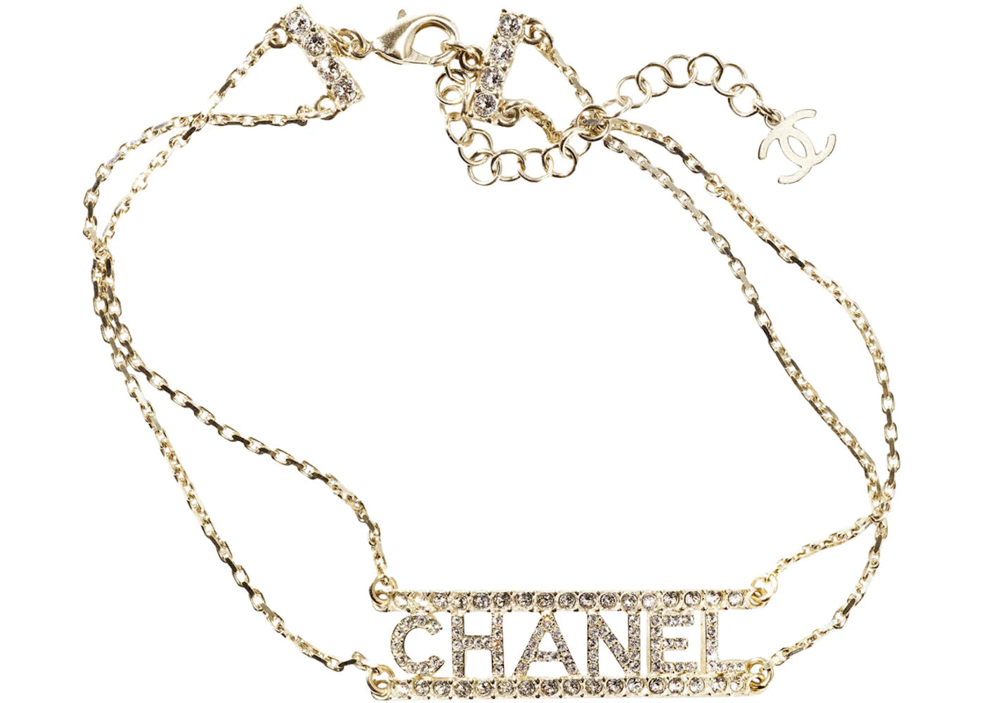 Chanel Metal Choker Necklace Gold/Crystal