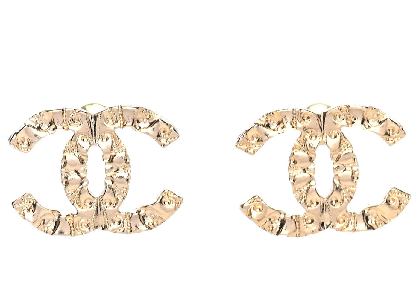 Chanel Metal Textured CC Earrings Gold