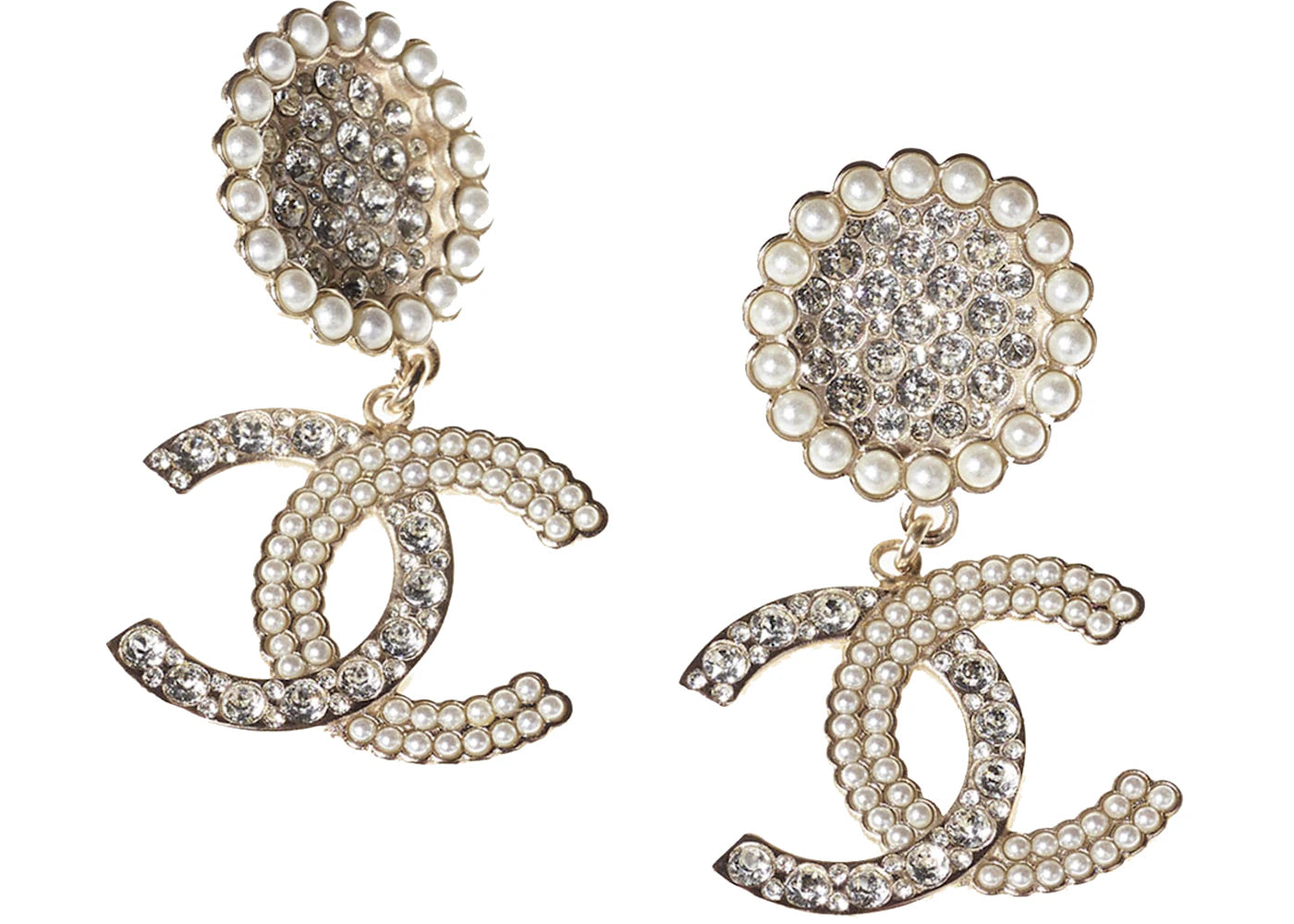 Chanel Metal and Strass Earrings Glass Pearls Gold