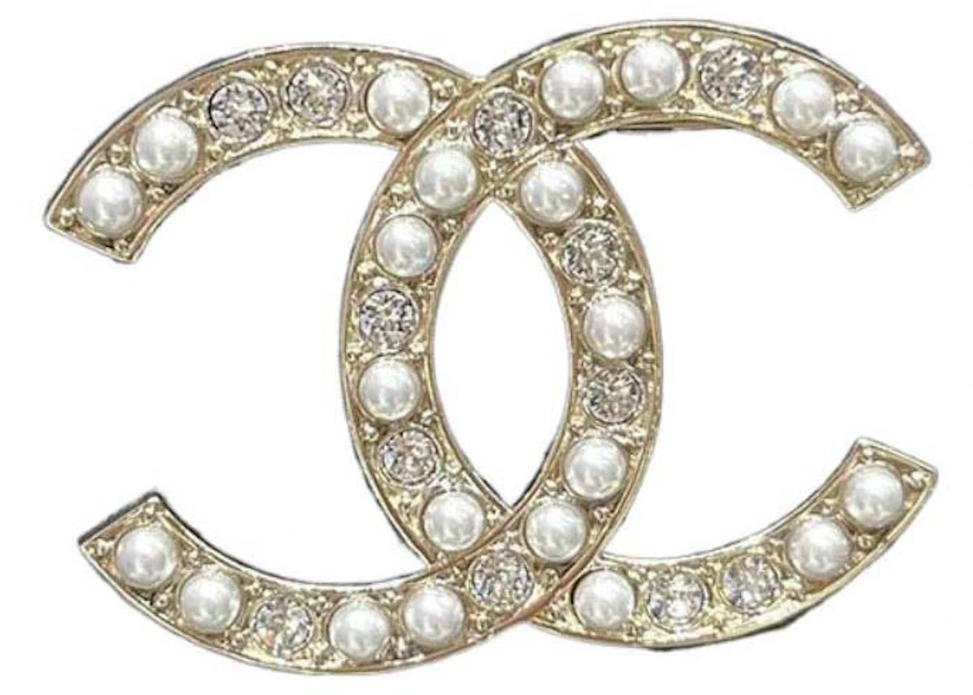 Chanel Pearl & Crystal CC Logo Brooch Gold/Pearl (ABB779)