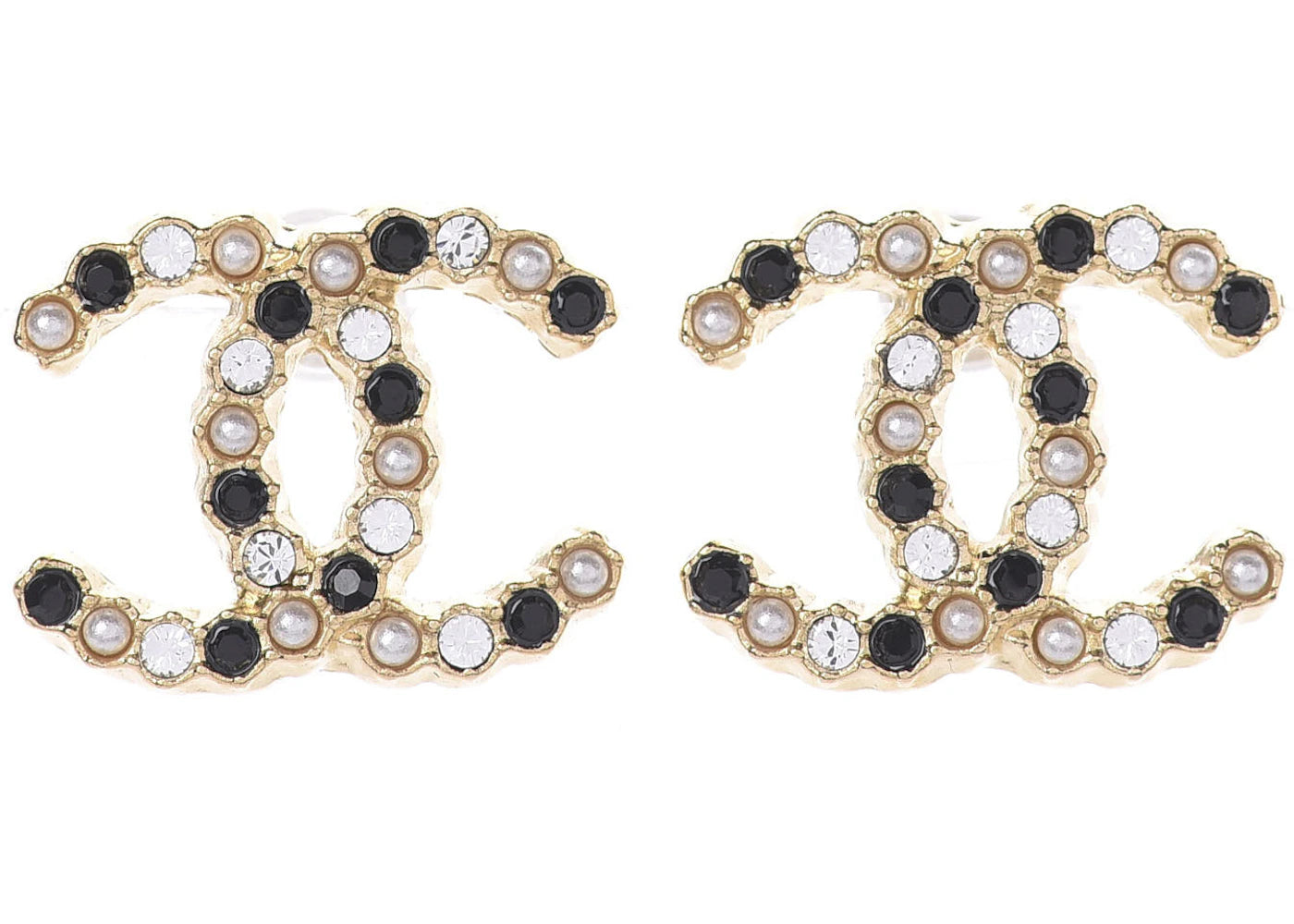 Chanel Resin Pearl Crystal CC Earrings Gold