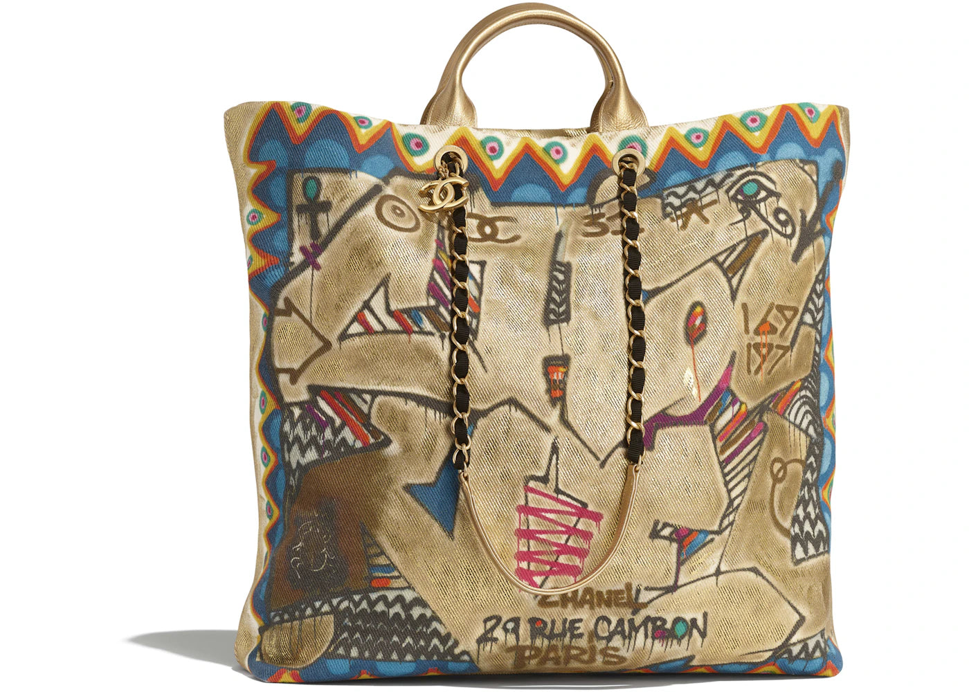 Chanel Shopping Tote Calfskin/Cotton Gold-tone Maxi Gold Multicolor