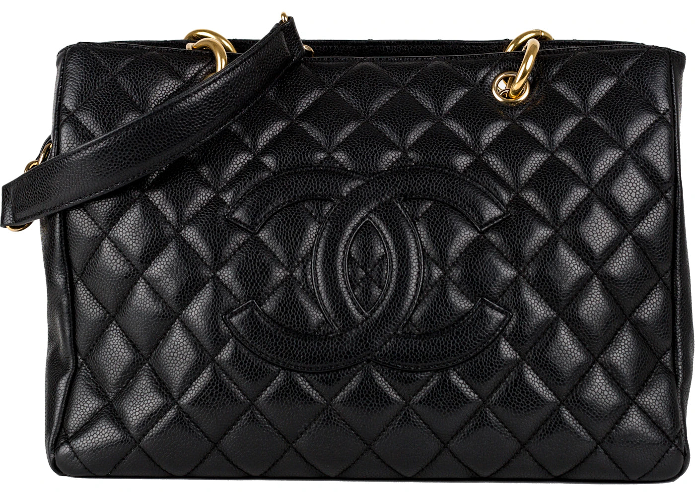 Chanel Grand Shopping Tote Quilted Caviar Gold-tone Black