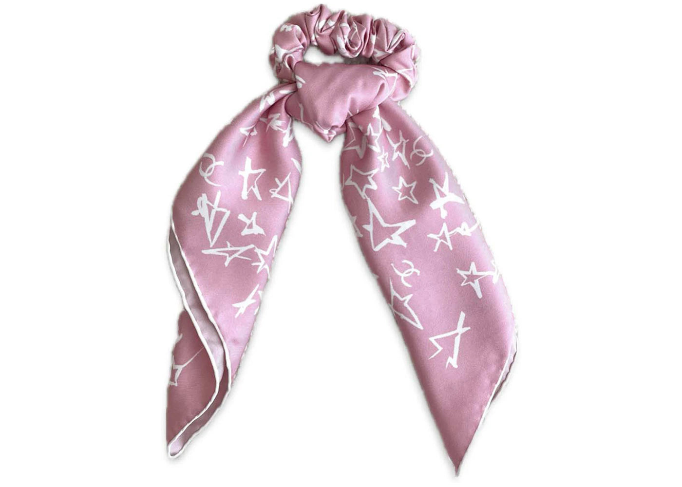 Chanel Star Silk Hair Scrunchie Pink/White