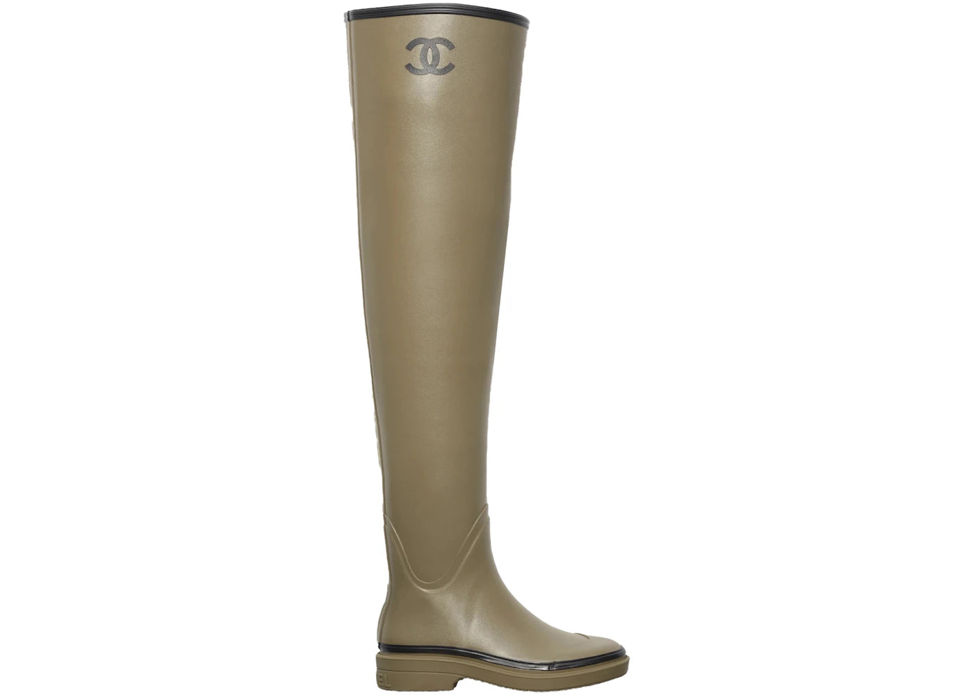 Chanel Thigh High Rubber Rain Boots Dark Beige