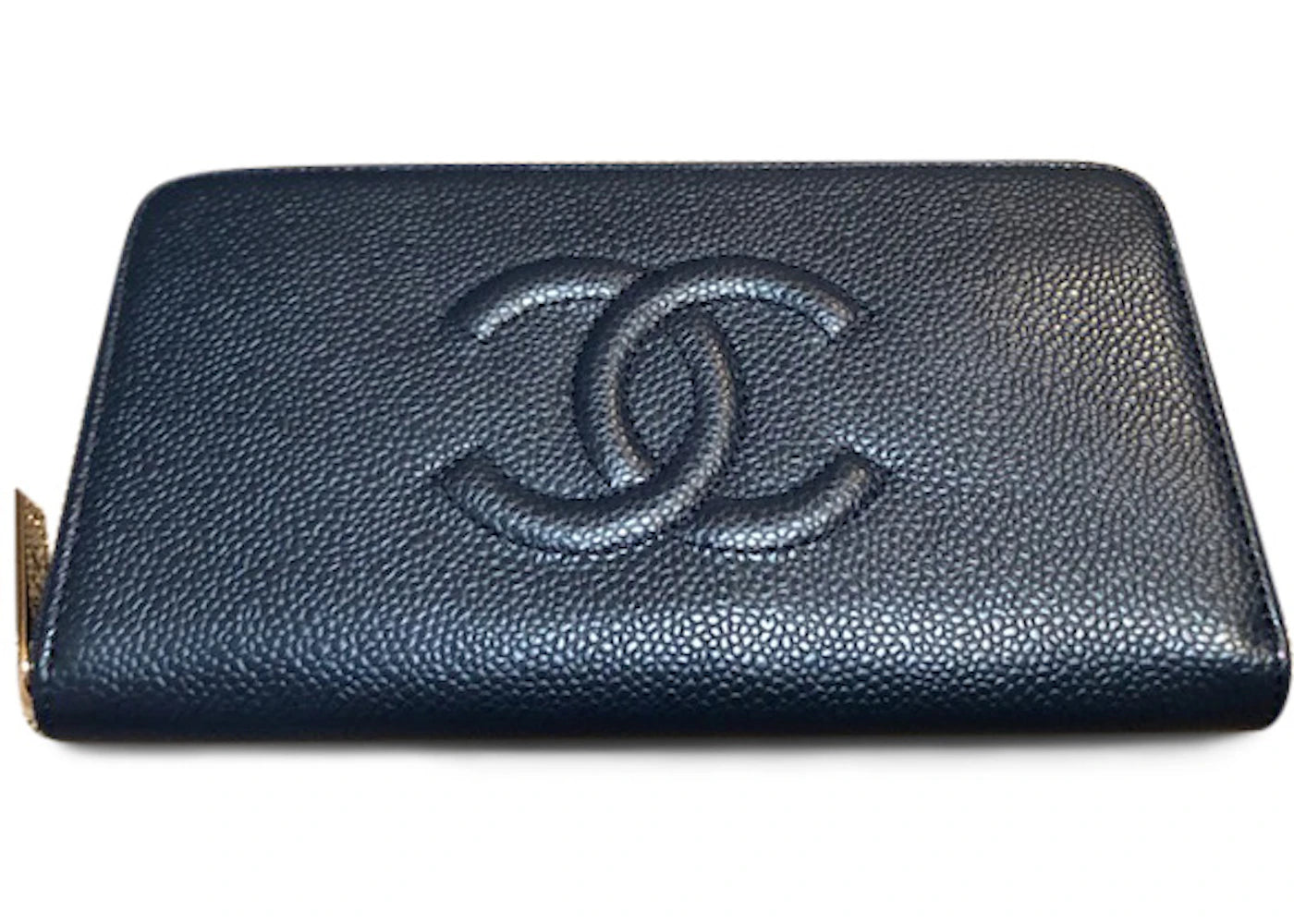 Chanel Timeless Zip Long Wallet Caviar Silver-tone Navy