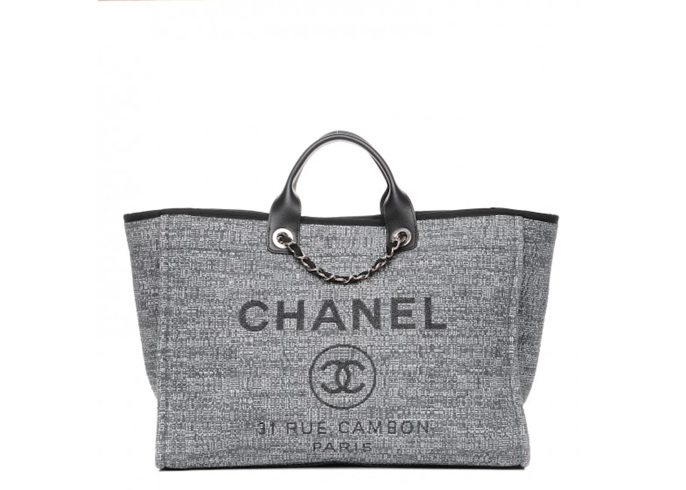 Chanel Deauville Tote Woven Large Charcoal Black