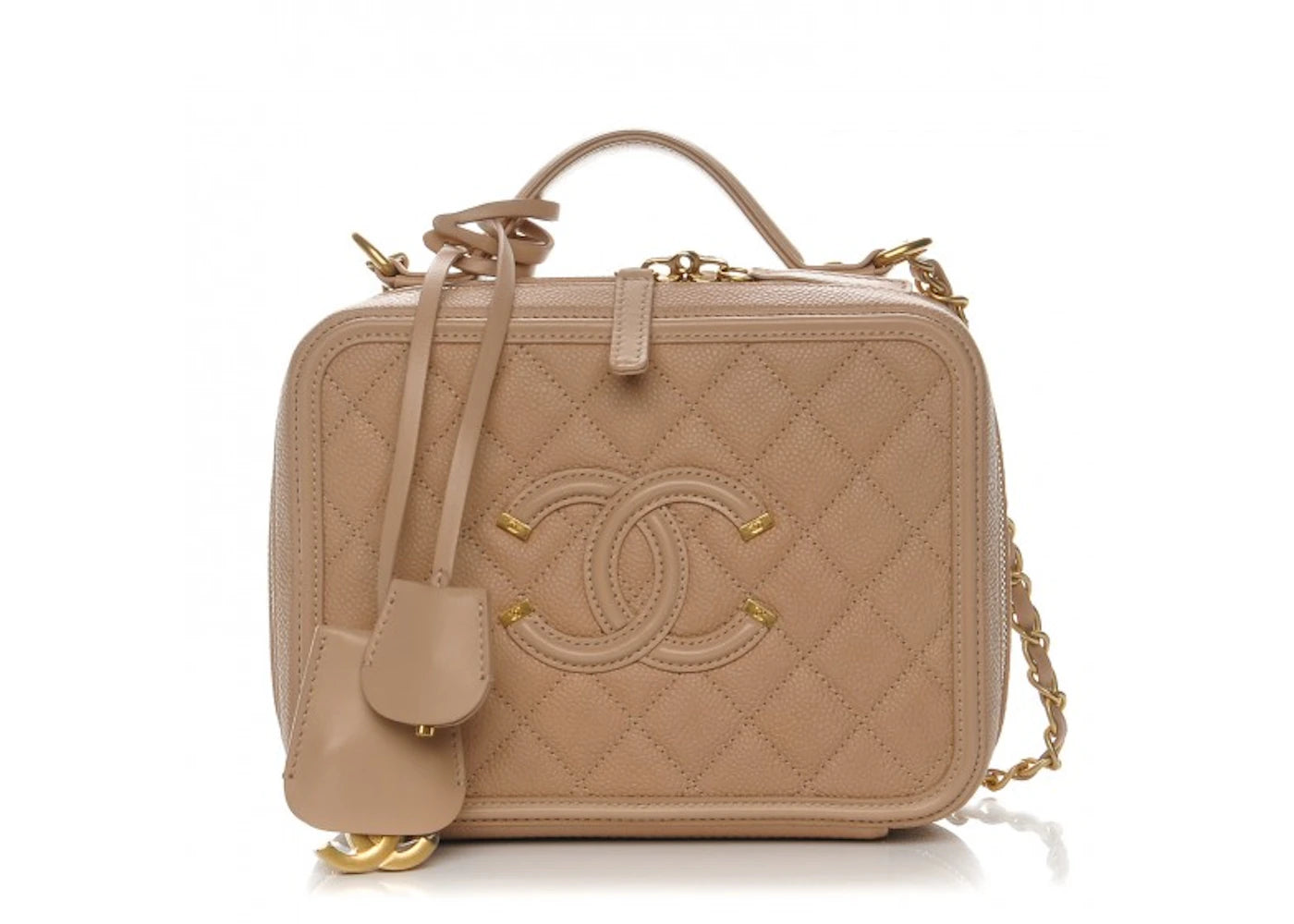 Chanel Vanity Case Diamond Quilted CC Filigree Medium Beige