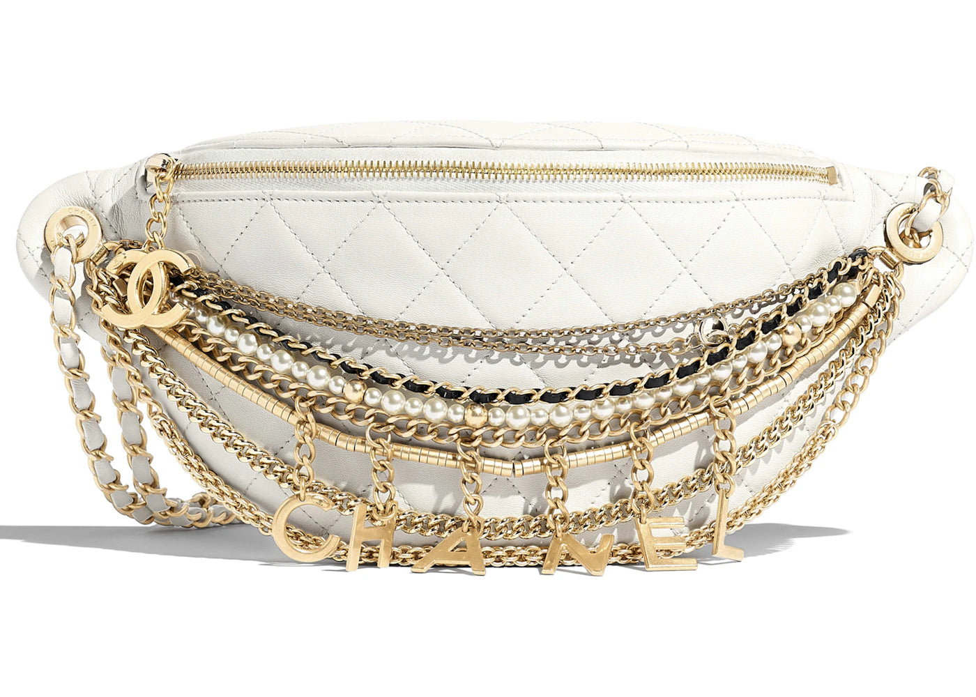 Chanel Waist Bag Lambskin Quilted Gold/Silver-tone White