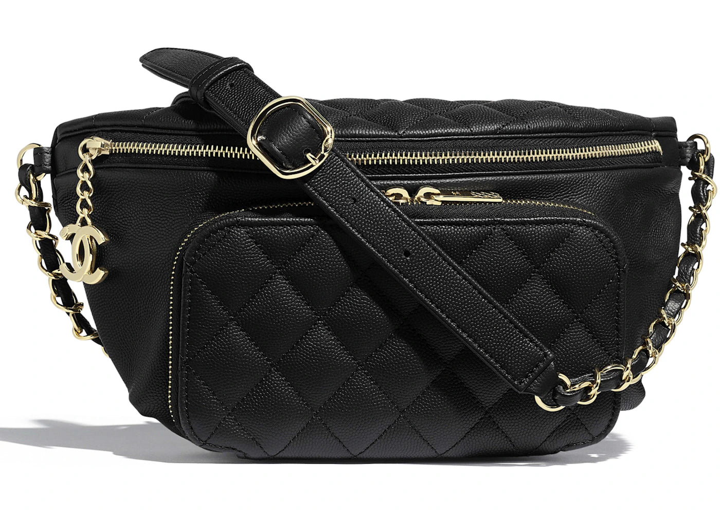 Chanel Waist Bag Quilted Grained Calfskin Gold-tone Black