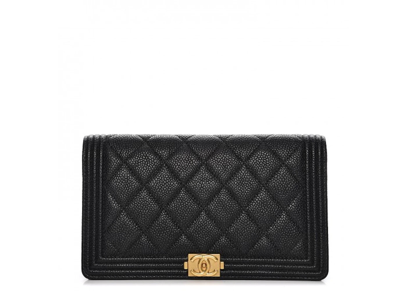 Chanel Boy Yen Wallet Quilted Diamond Black