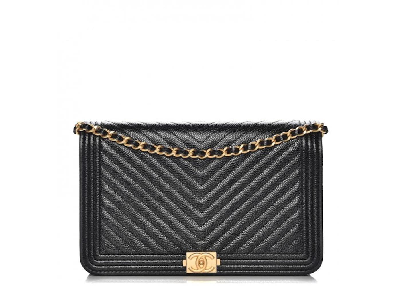 Chanel Boy Wallet On Chain Chevron Caviar Gold-tone Black
