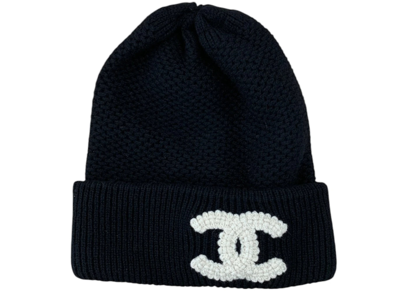 Chanel White CC Logo Beanie Black/White