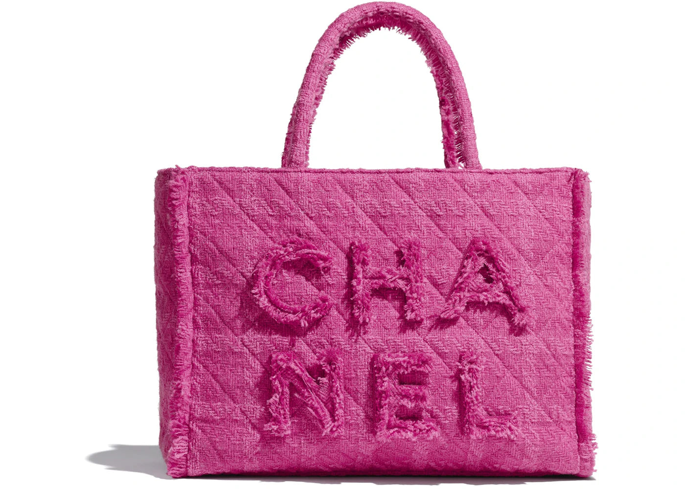 Chanel Zipped Shopping Bag Tweed Gold-tone Large Pink