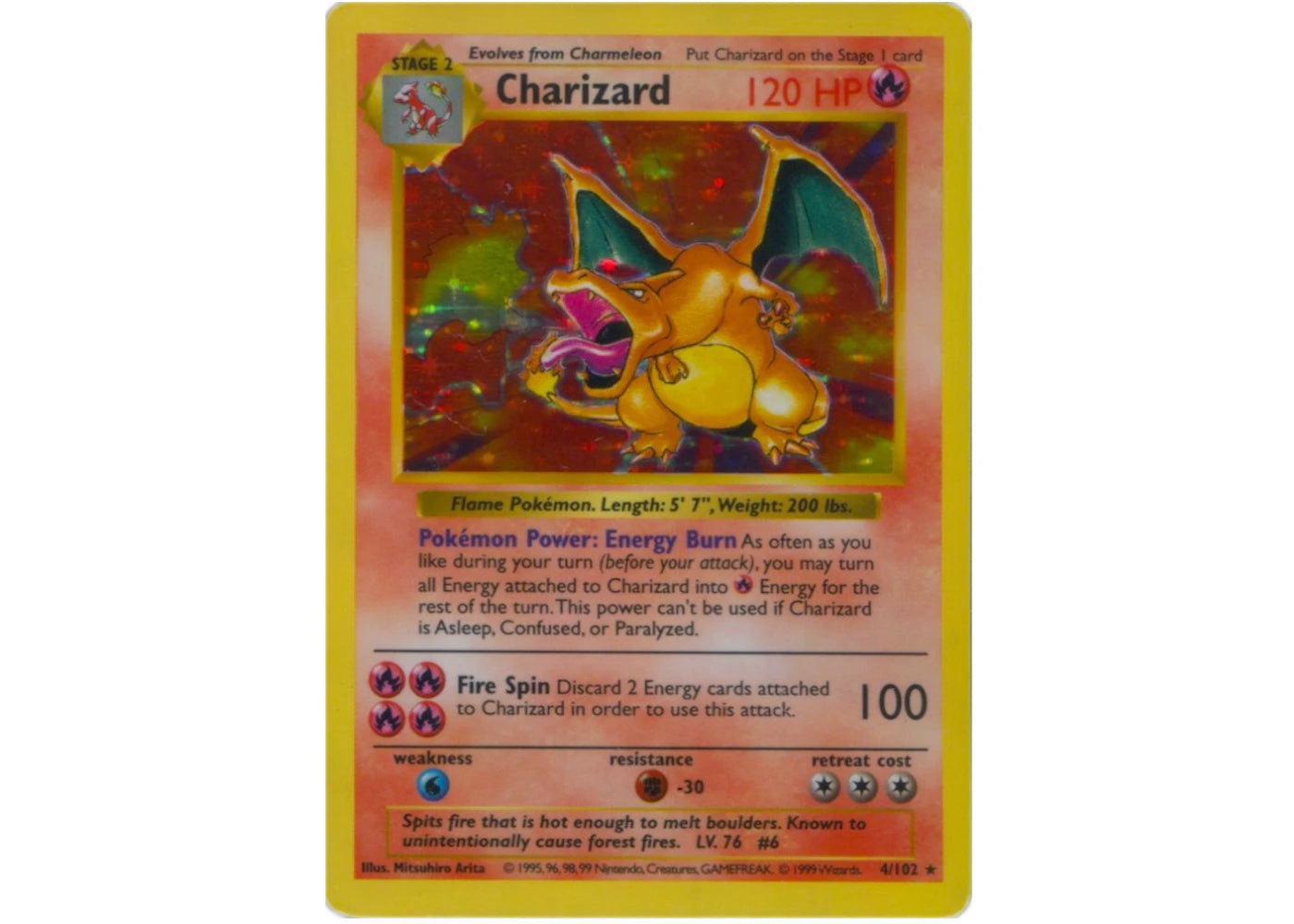 Charizard 1999 Pokemon TCG Base Set Holo Shadowless #4 (Ungraded)