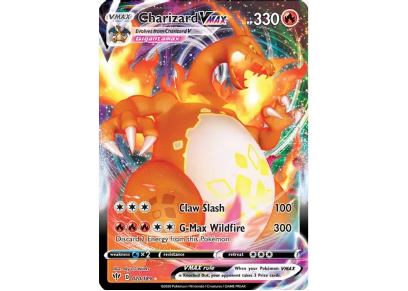 Charizard VMAX Full Art 2020 Pokémon TCG Sword & Shield Darkness Ablaze Holo #020 (Ungraded)
