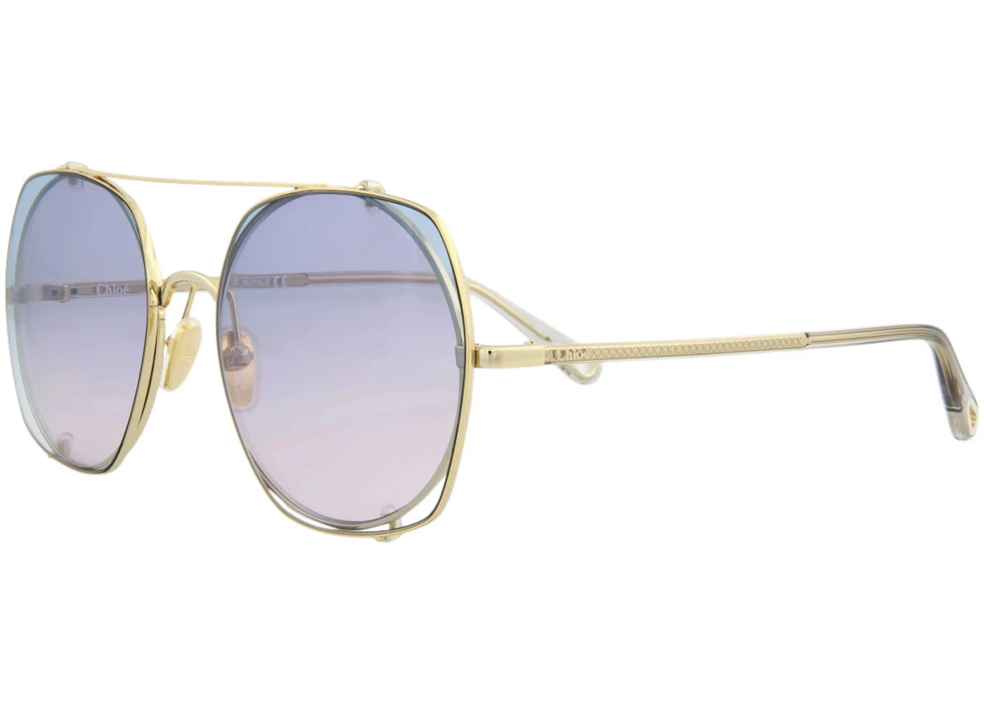 Chloe Square-Frame Metal Sunglasses Gold Grey Light Blue (CH0042S-30009767-002)