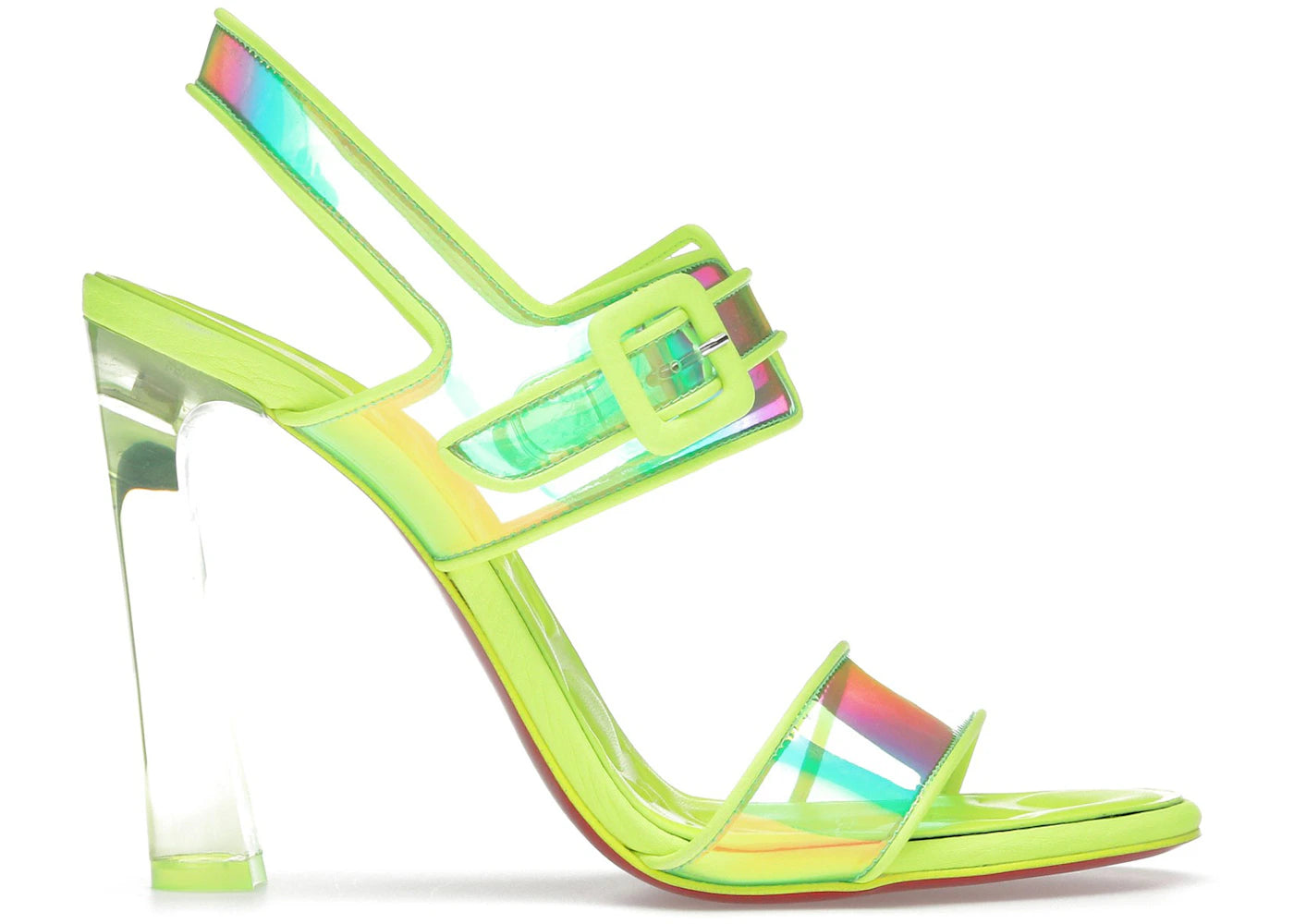 Christian Louboutin Loubi Duniss 100 PVC and Leather Heeled Sandals Fluo Yellow (Women's)