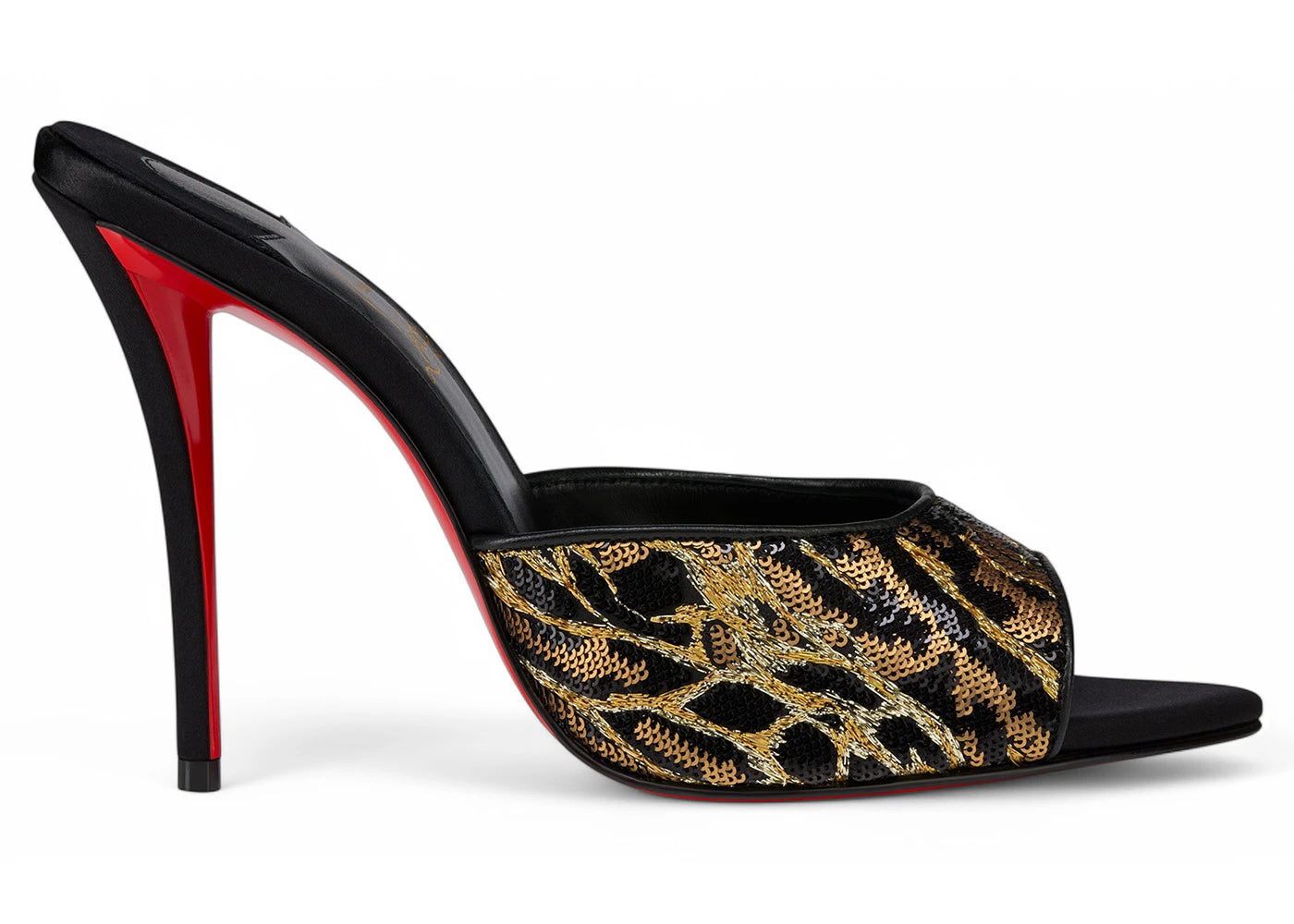 Christian Louboutin Miss Z Ocelot 100mm Mule Black Multicolor Embroidered Crepe Satin
