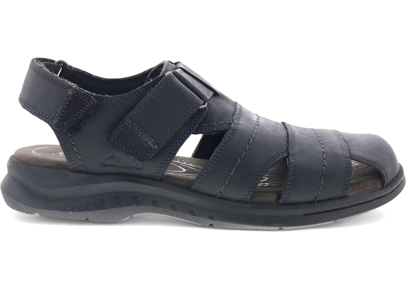 Clarks Hapsford Cove Sandals Black Tumbled Leather