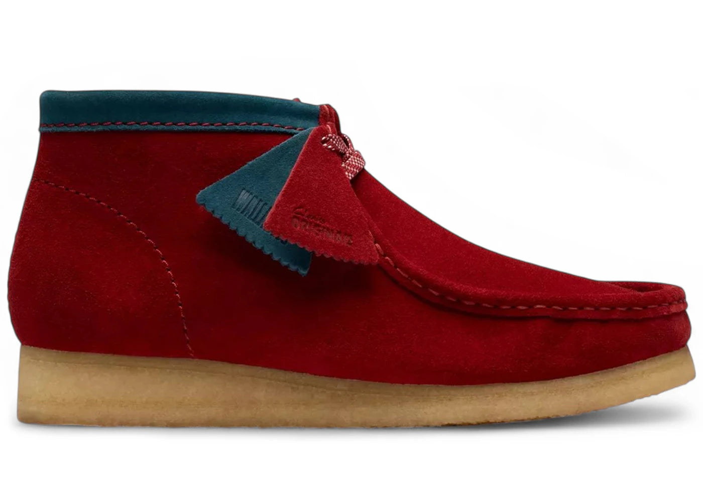 Clarks Originals Wallabee Boot Dark Red Suede Blue