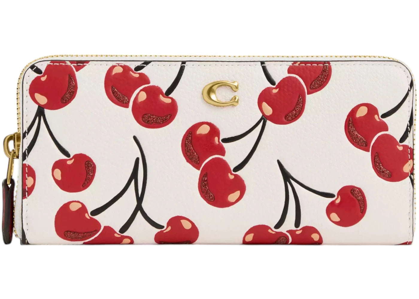 Coach Essential Slim Accordion Zip Wallet Cherry Print Brass/Chalk Multi