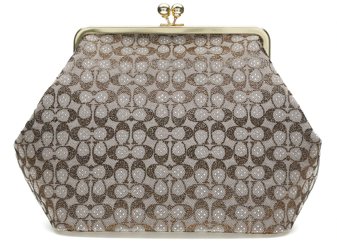 Coach Large Kisslock Crystal Signature Jacquard Frame Bag Brass/Burnished Amber