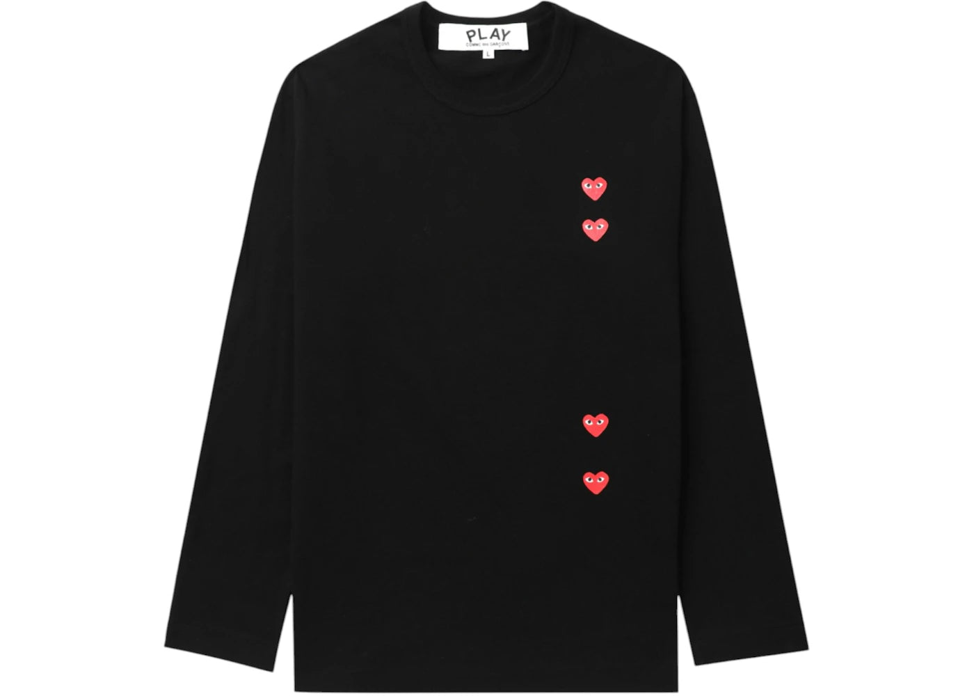Comme des Garcons PLAY Vertical 4 Heart L/S Tee Black