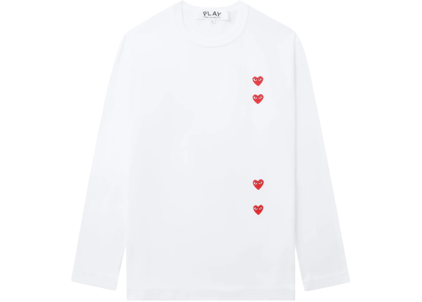 Comme des Garcons PLAY Vertical 4 Heart L/S Tee White