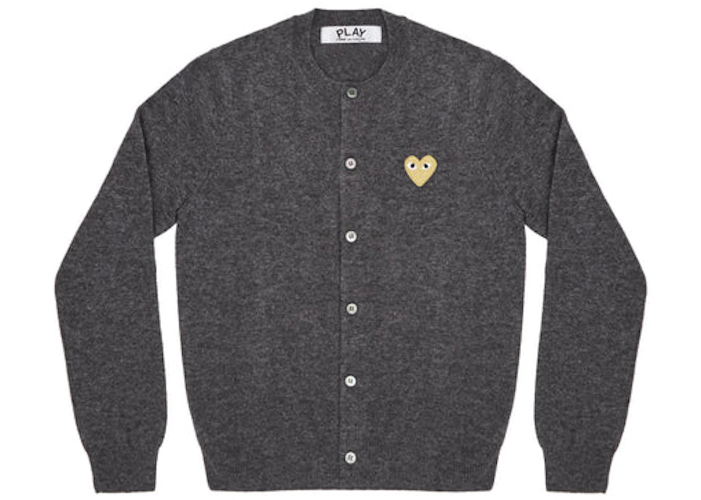 Comme des Garcons Play Women's Gold Heart Knit Cardigan Sweater Grey