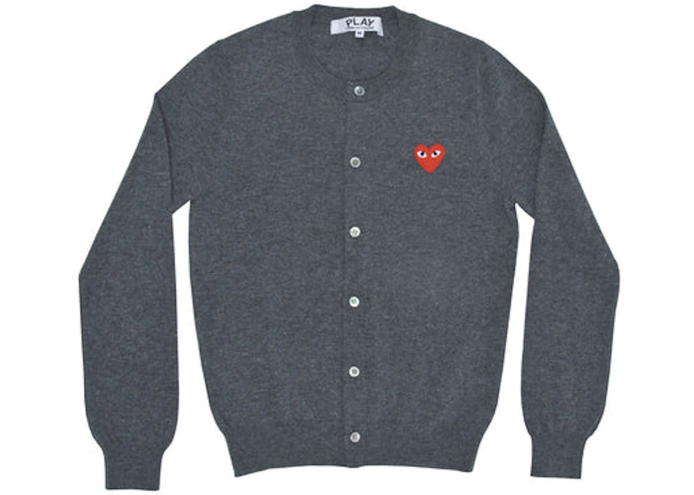 Comme des Garcons Play Women's Red Heart Knit Cardigan Sweater Grey