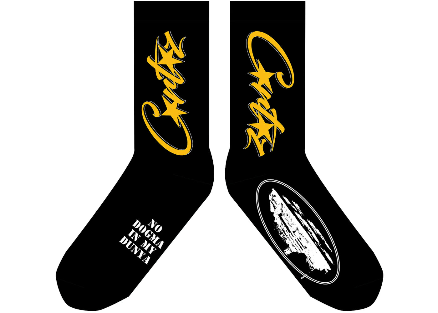 Corteiz Black N Yellow Allstarz Socks Black