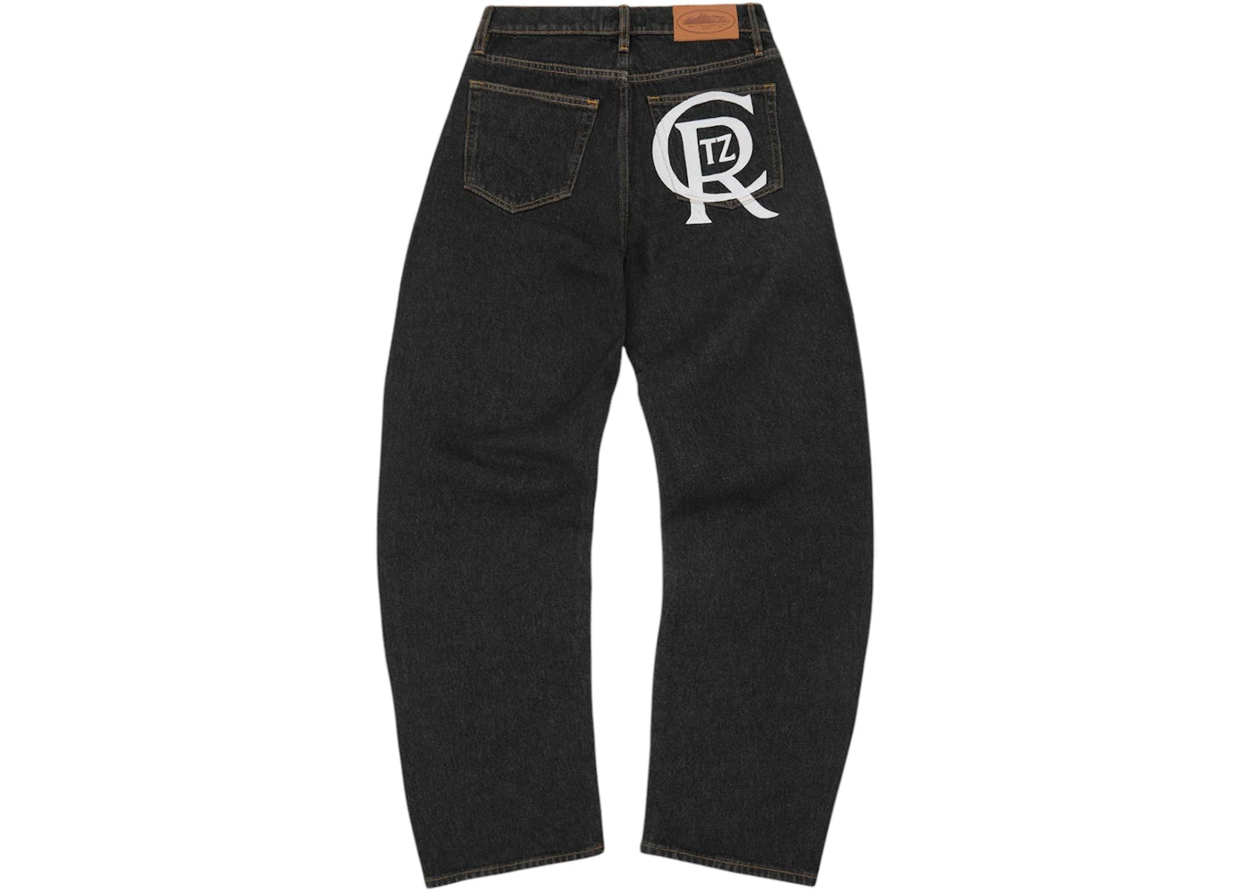 Corteiz Crest Chainstitch Baggy Jeans Washed Black