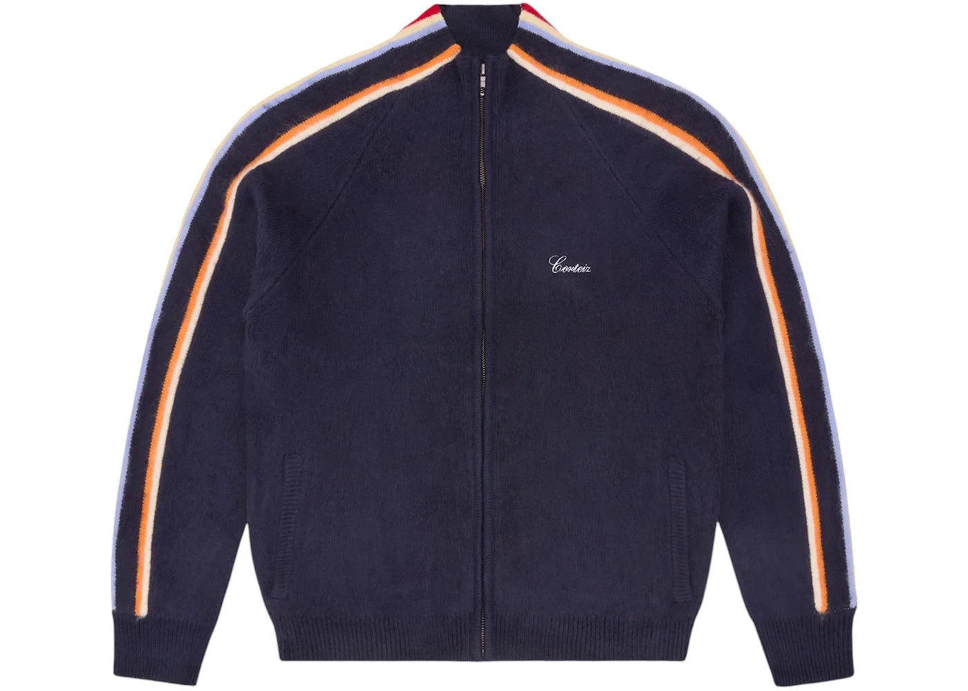 Corteiz Multi Stripe Knit Zip Up Top Navy