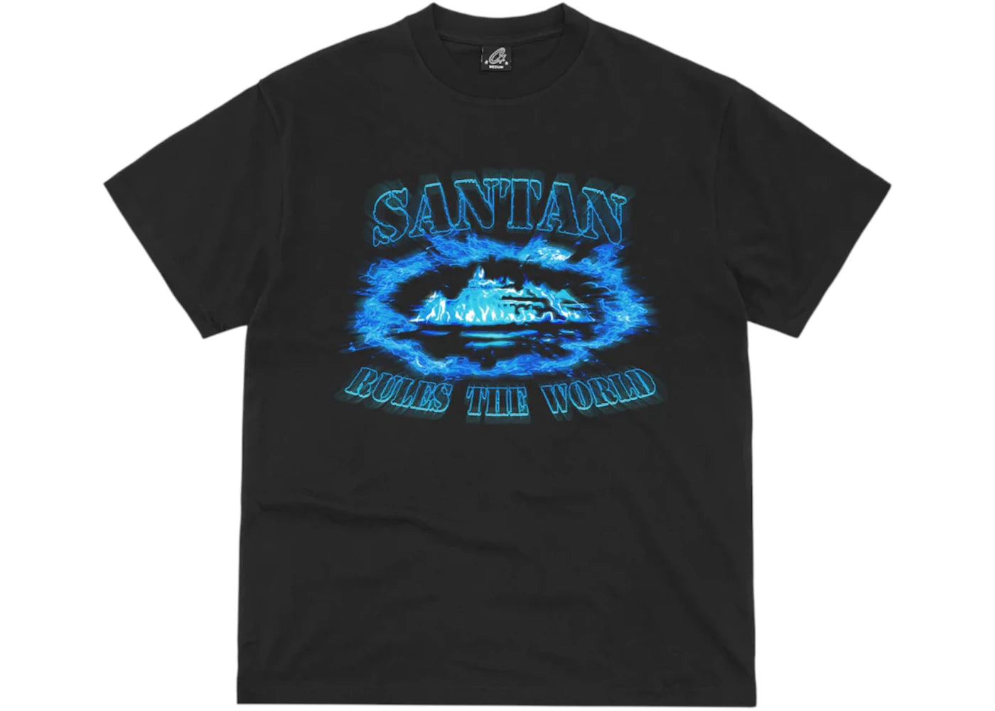 Corteiz Santan Alcatraz Tee Black/Blue Flame