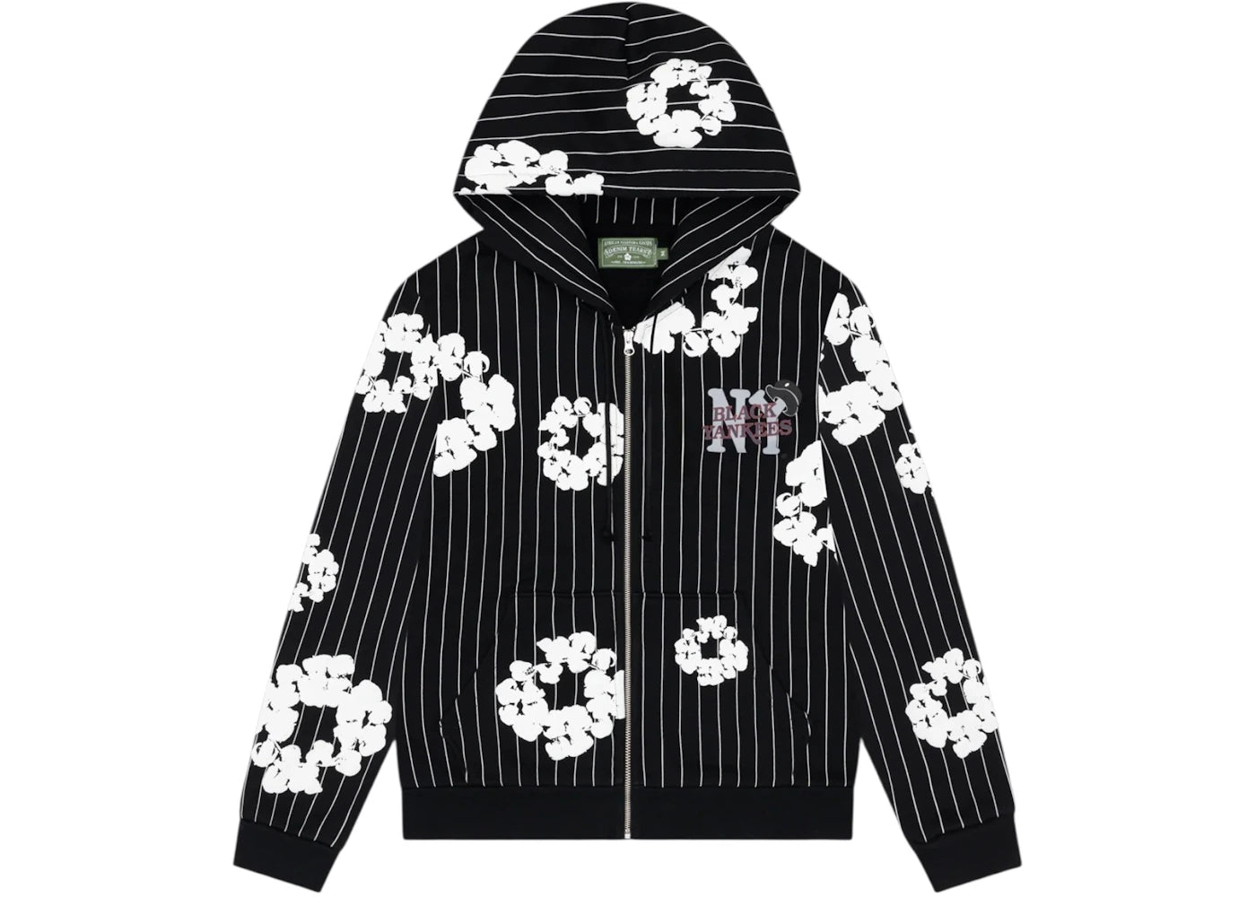 Denim Tears Pinstripe Wreath Zip Hoodie Black