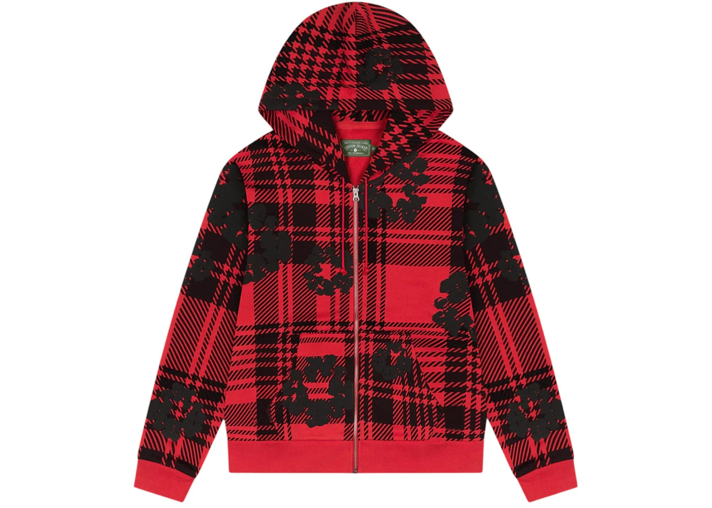 Denim Tears Plaid Cotton Wreath Zip Hoodie Red