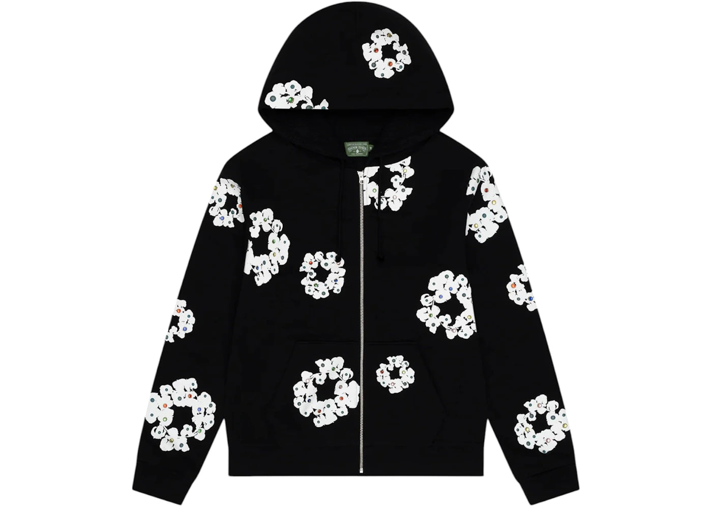 Denim Tears Rhinestone Cotton Wreath Zip Hoodie Black
