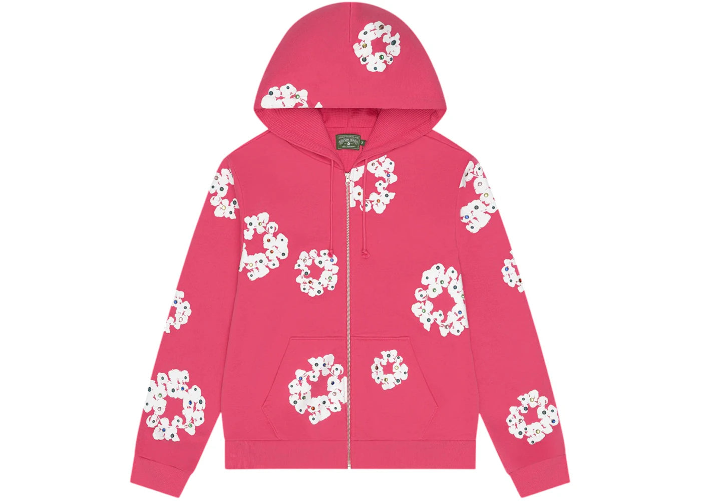 Denim Tears Rhinestone Cotton Wreath Zip Hoodie Pink