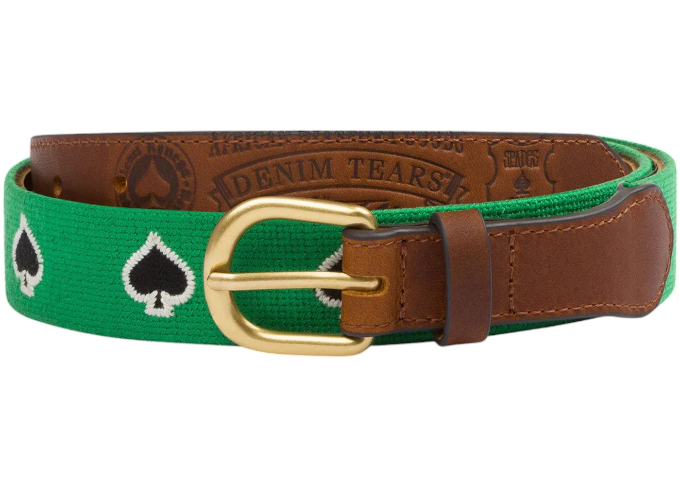 Denim Tears x Stussy Spade Needlepoint Belt Green/Brown