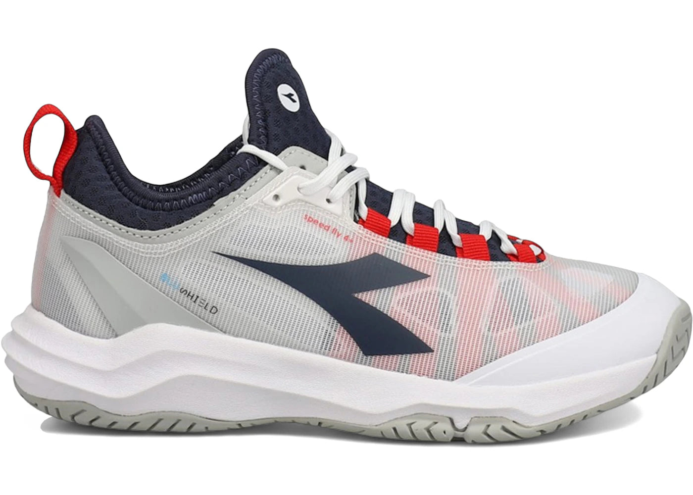 Diadora Speed Blushield Fly 4 + AG White Blue Corsair Fiery Red