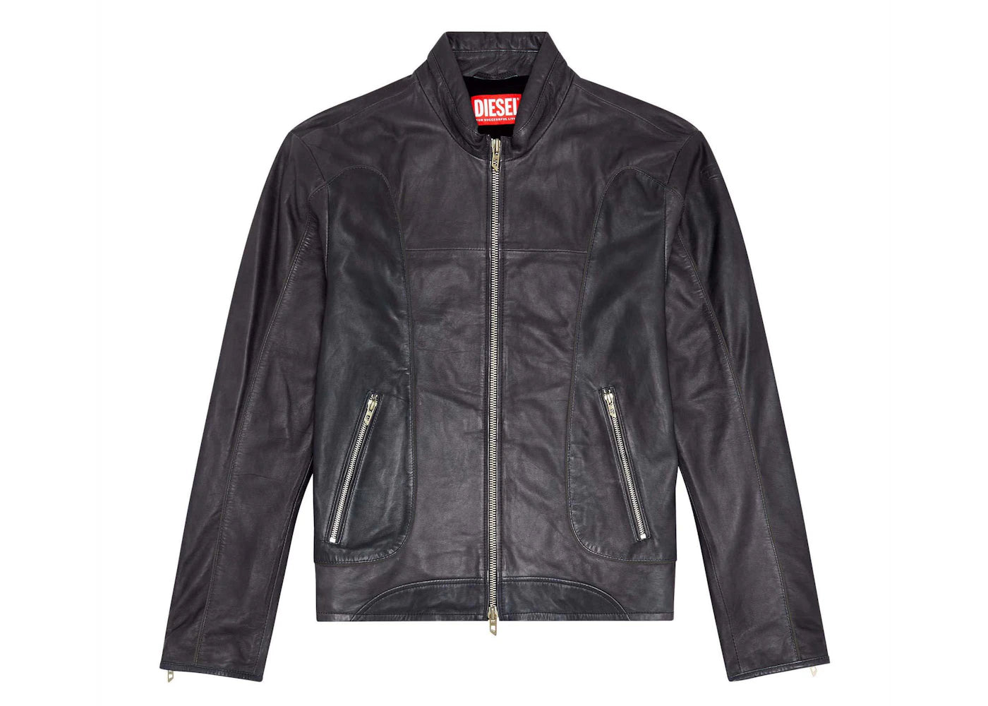 Diesel L-Krix Leather Biker Jacket with Piping Black