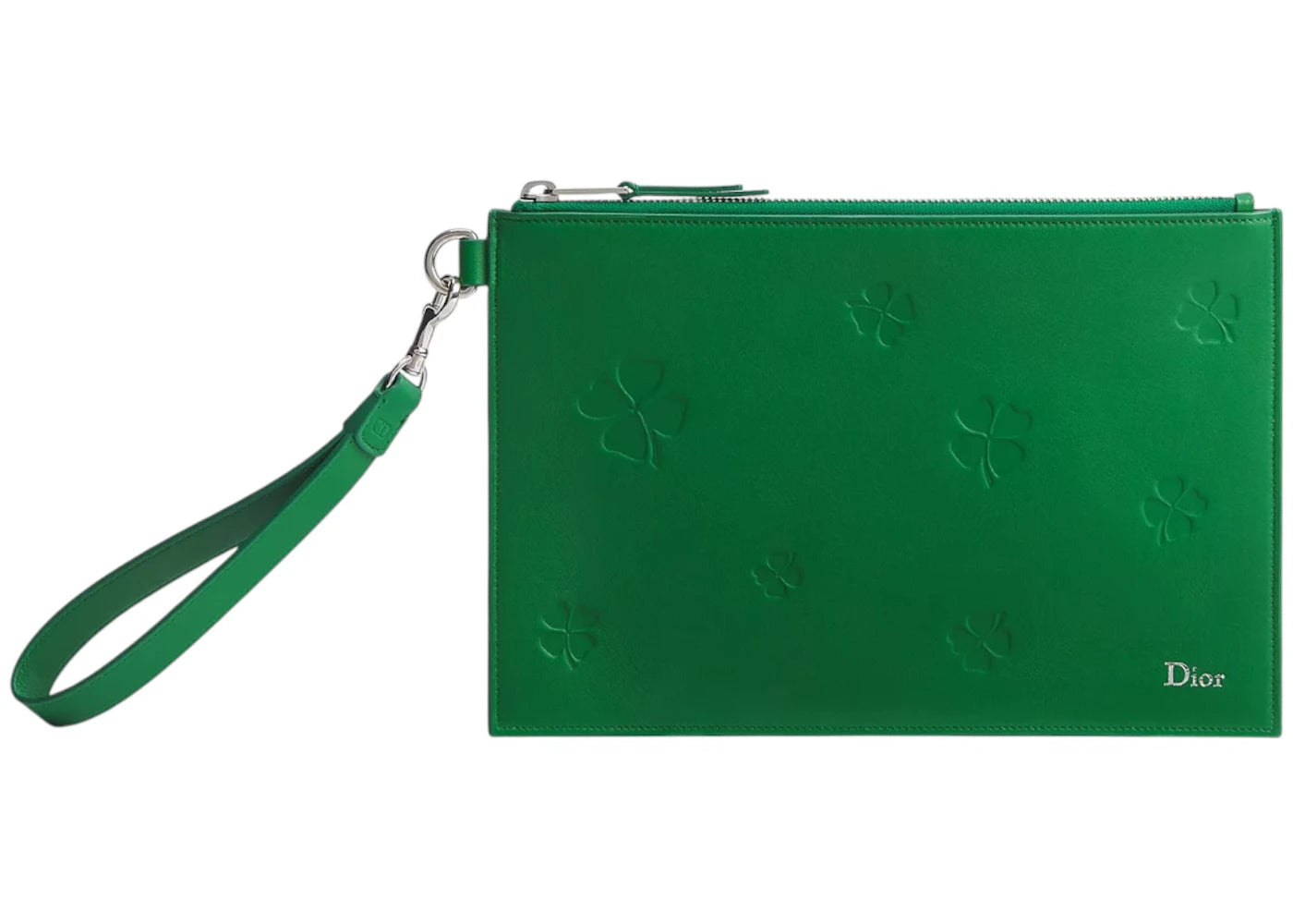 Dior A5 Embossed Clover Pouch Bright Green