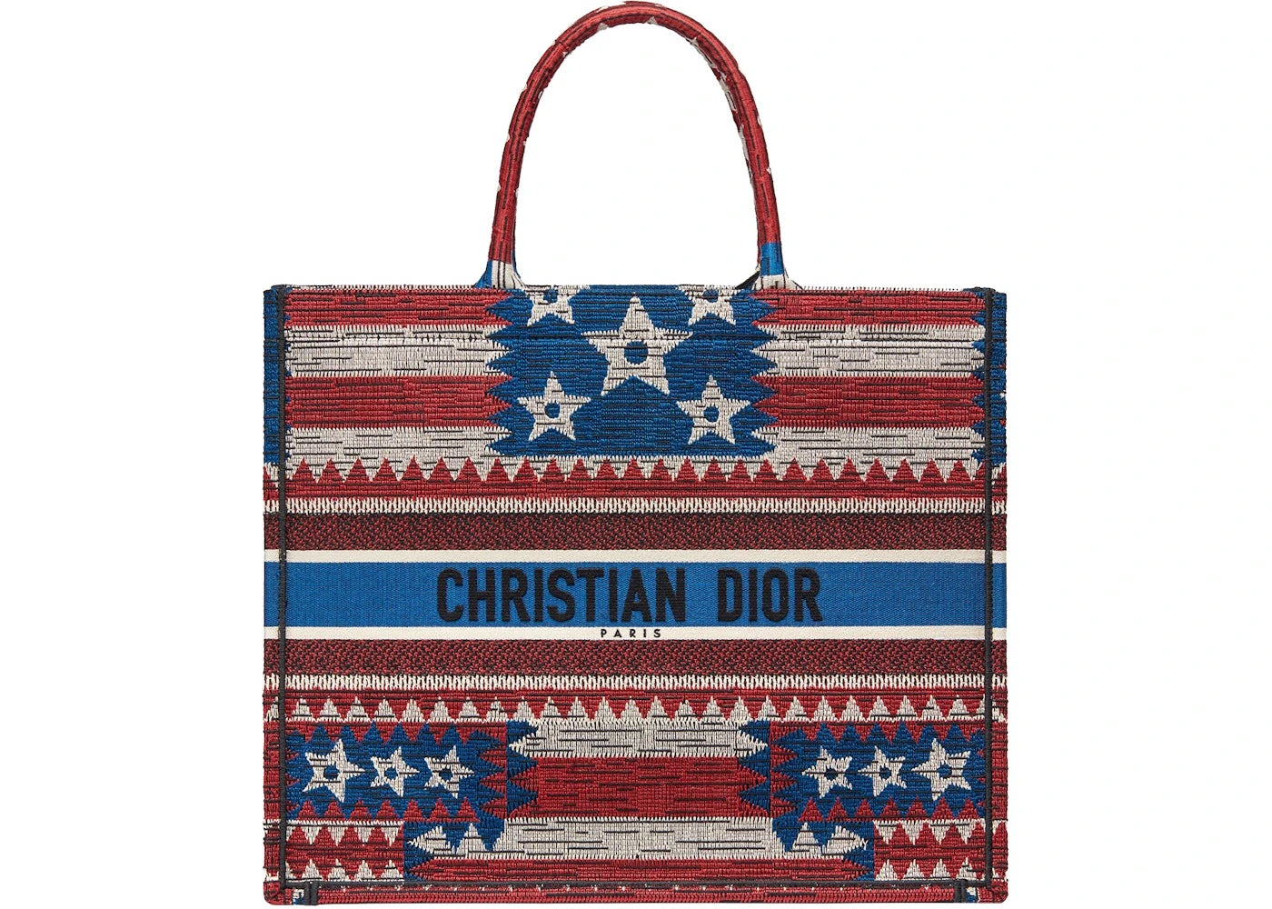 Dior Book Tote Embroidered American Flag Red White Blue