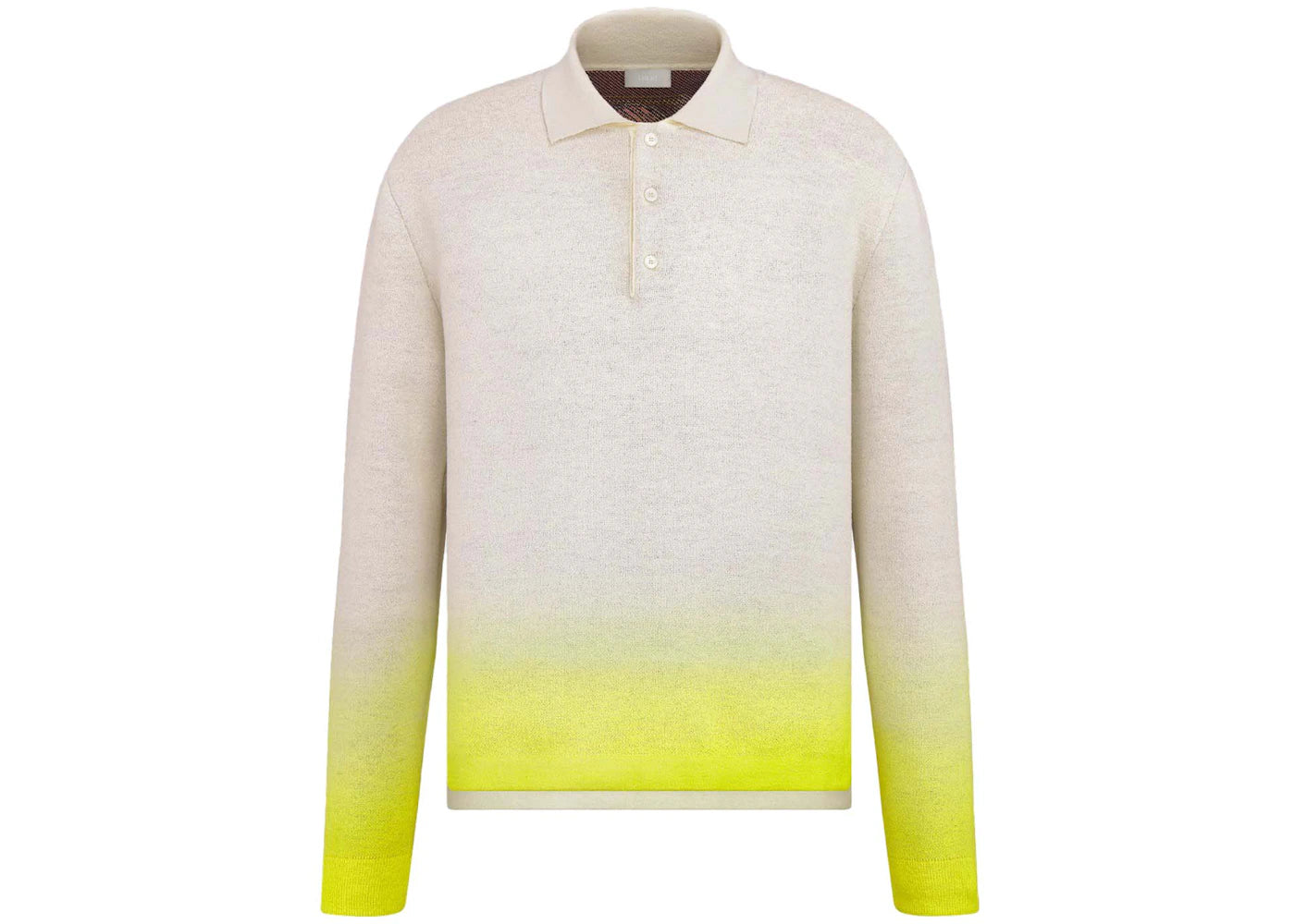 Dior x KAWS Long-Sleeved Polo Shirt White and Yellow Cotton Jacquard