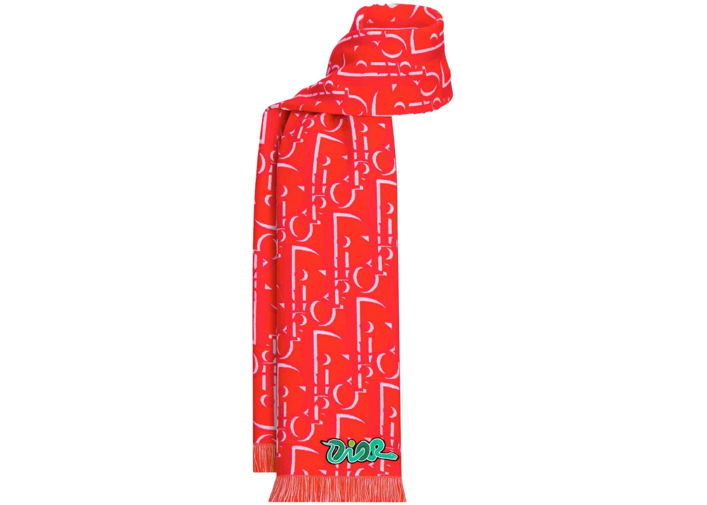 Dior x KAWS Scarf Vermilion Red and White Wool