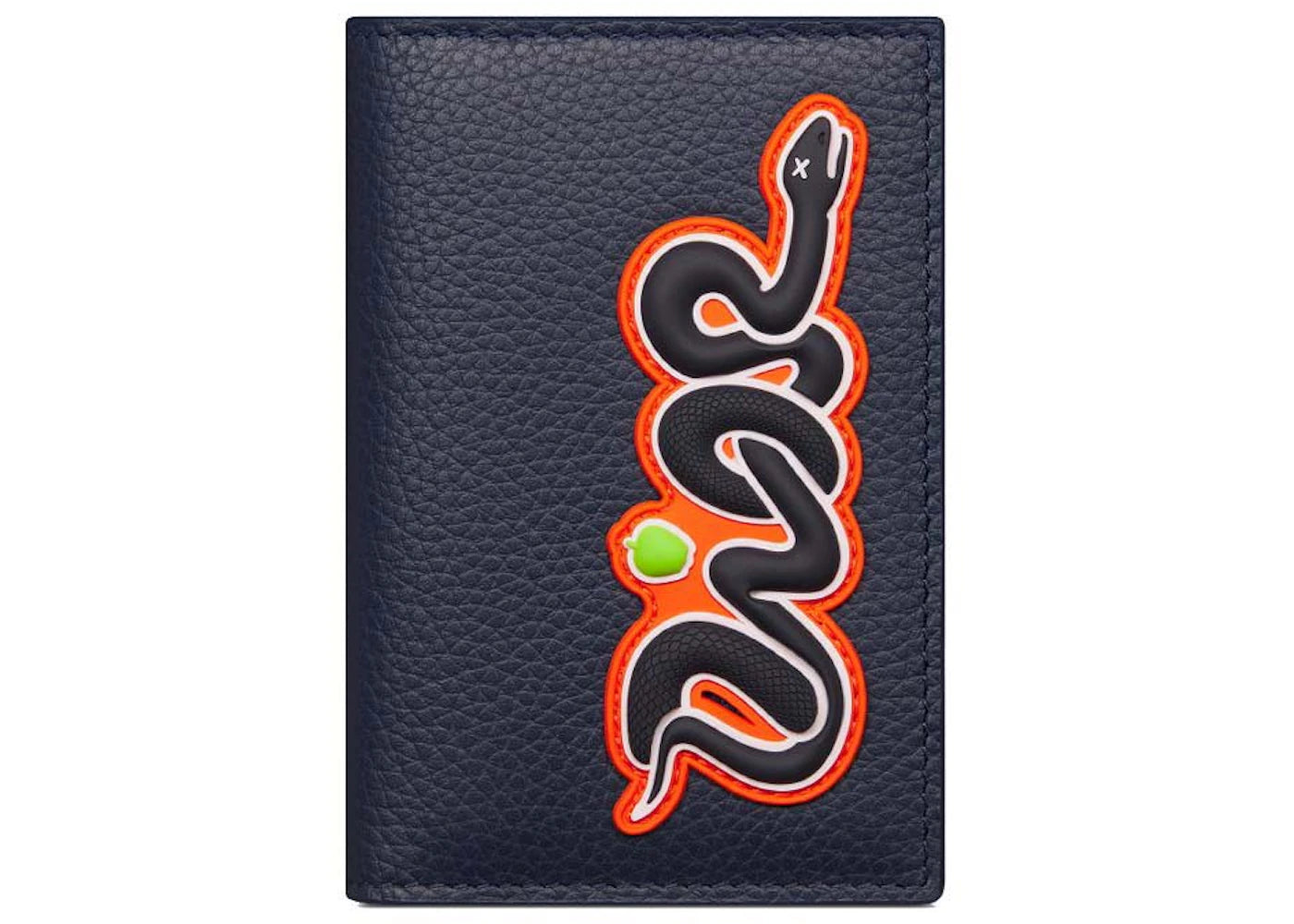 Dior x KAWS Vertical Bifold Card Holder Navy Blue Grained Calfskin